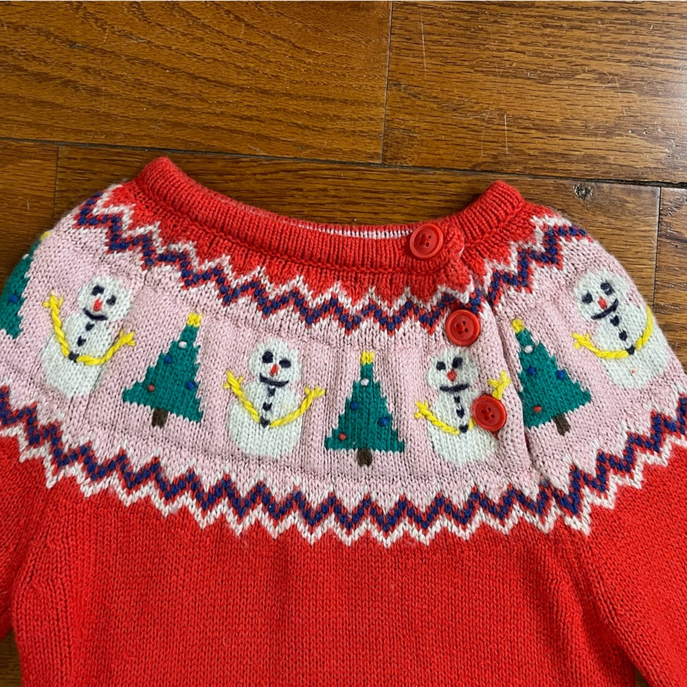 Mini Boden Red Fair Isle Sweater Dress Snowman Christmas Holiday Girls 5–6Y - Picture 3 of 4
